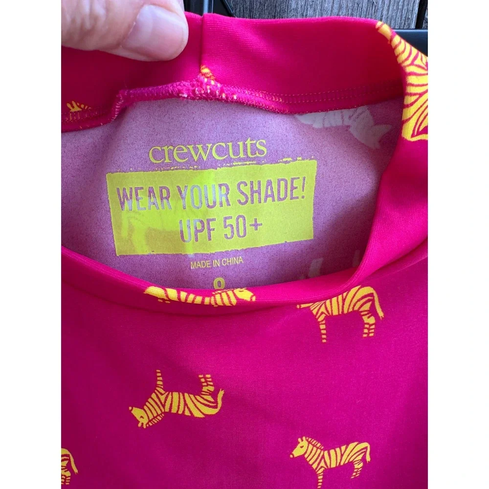 Crewcuts Girls Pink Yellow Zebra Rash Guard Swimsuit Set UPF 50+ K3696 Size 8